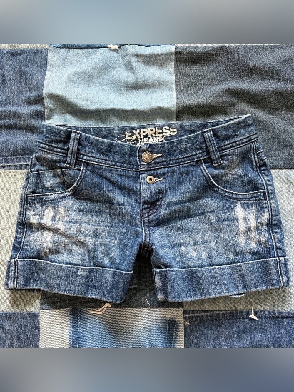 vtg y2k express low rise denim mini shorts button fly size 0